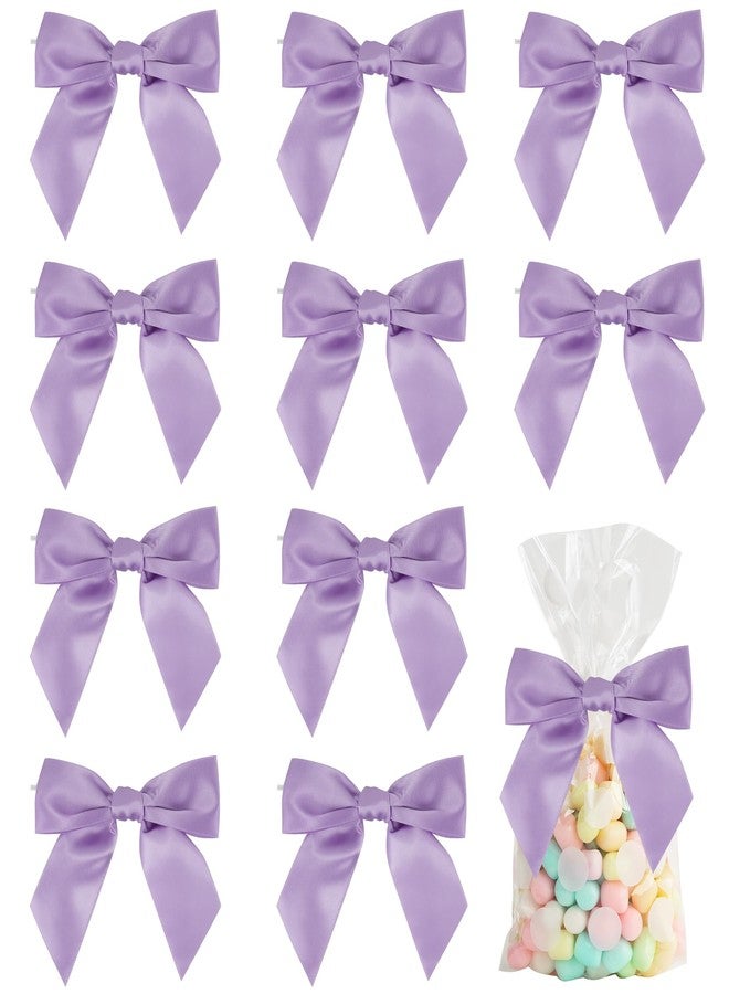 AIMUDI Lavender Satin Ribbon Bows 4.5" Pre-Tied Light Purple Bows for Gift Wrapping Crafts Treat Bags Candy Cake Pops Baby Shower Spring Party Favors- 36 PCs - Image 1